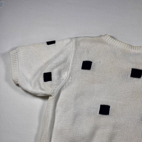 Vintage 1990s Brooks Brothers Knit Sweater Navy Blue Squares Short Sleeve AS IS - Picture 9 of 16